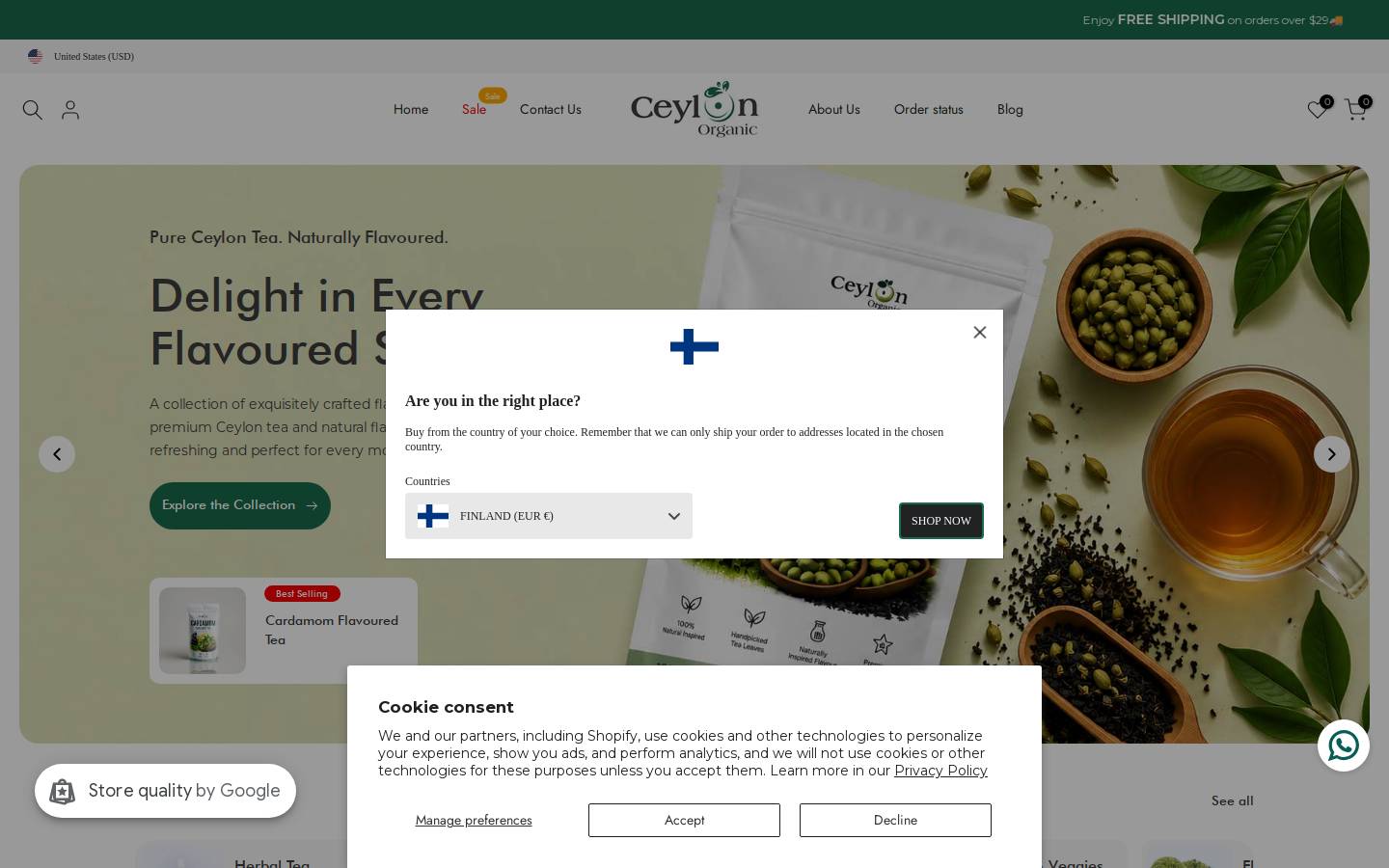 ceylonorganicstore.com homepage screenshot