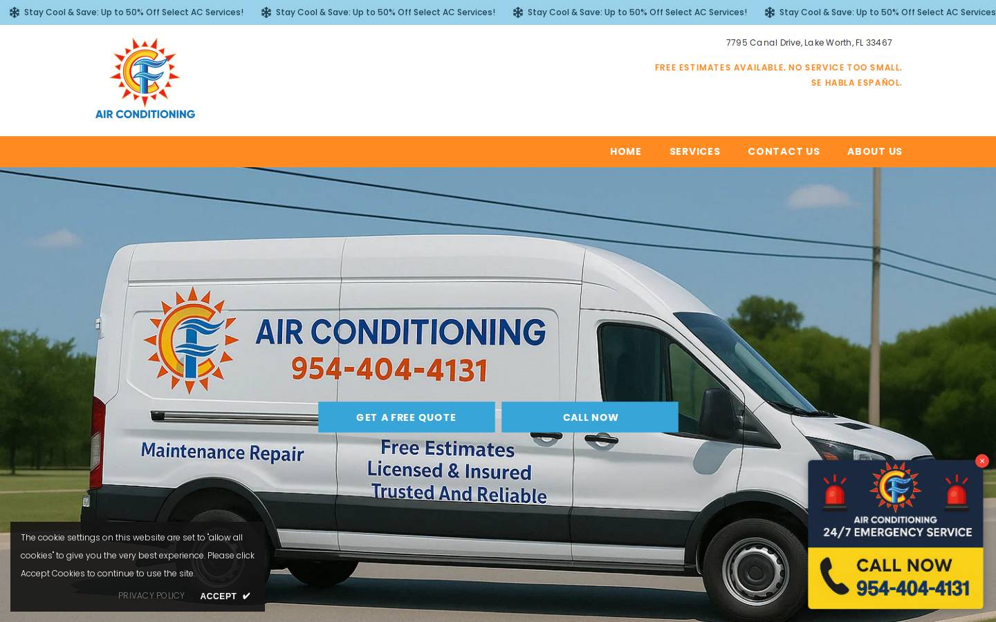 cfaircon.com homepage screenshot
