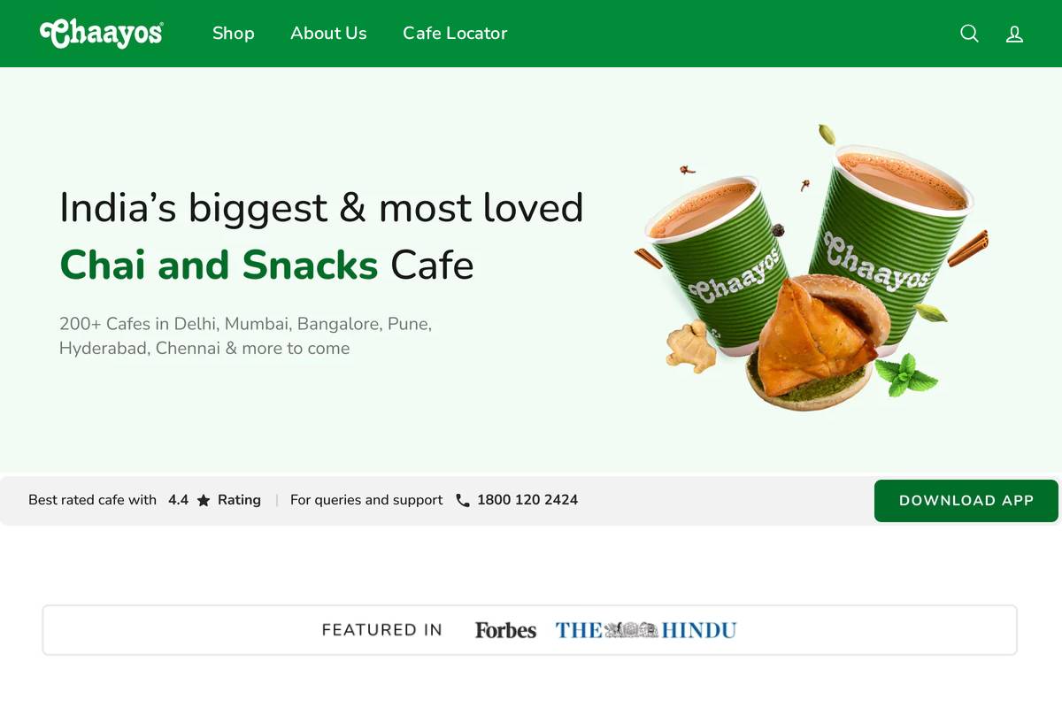 chaayos.com homepage screenshot