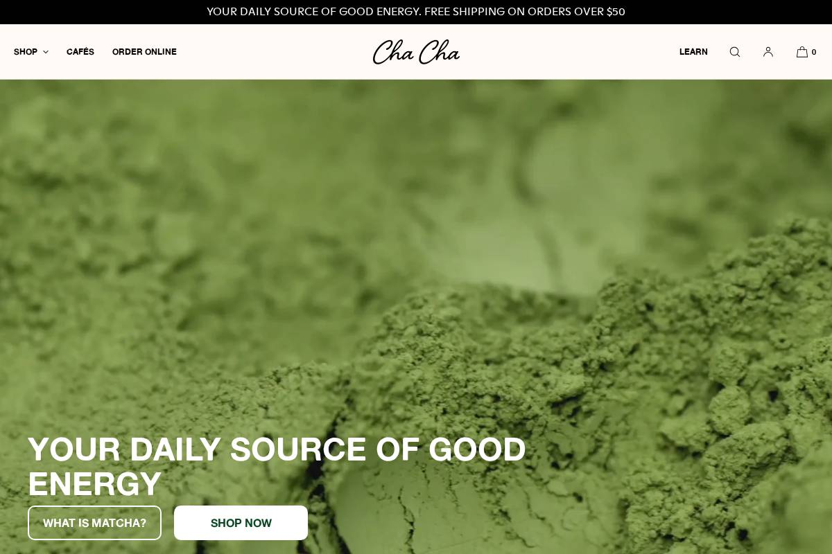 chachamatcha.com homepage screenshot