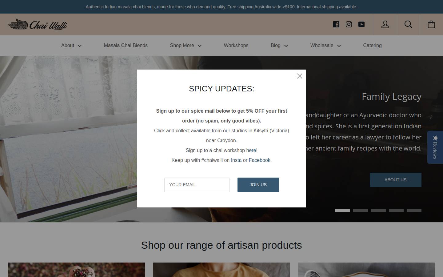 chaiwalli.com.au homepage screenshot