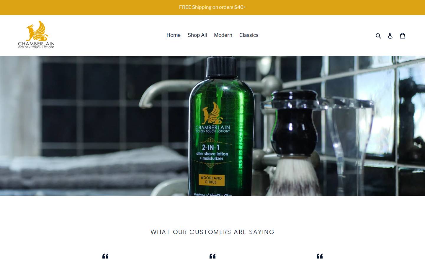 chamberlainlotion.com homepage screenshot