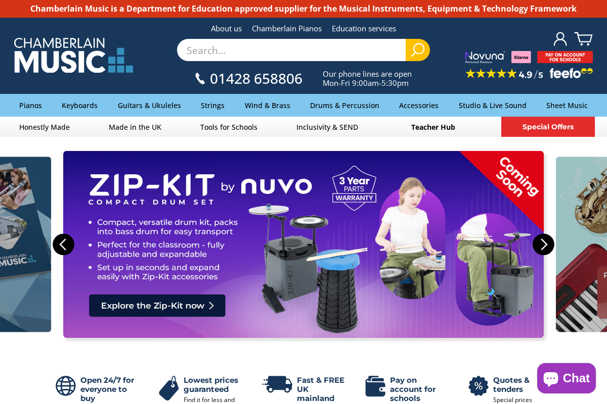 Chamberlain Music homepage screenshot