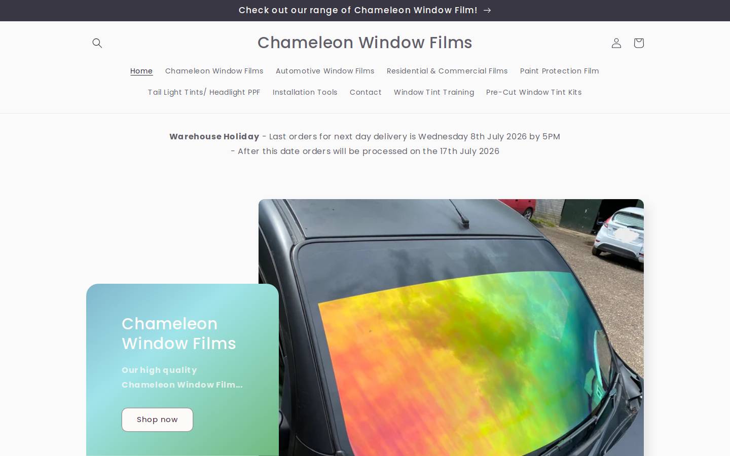 chameleonwindowfilms.com homepage screenshot