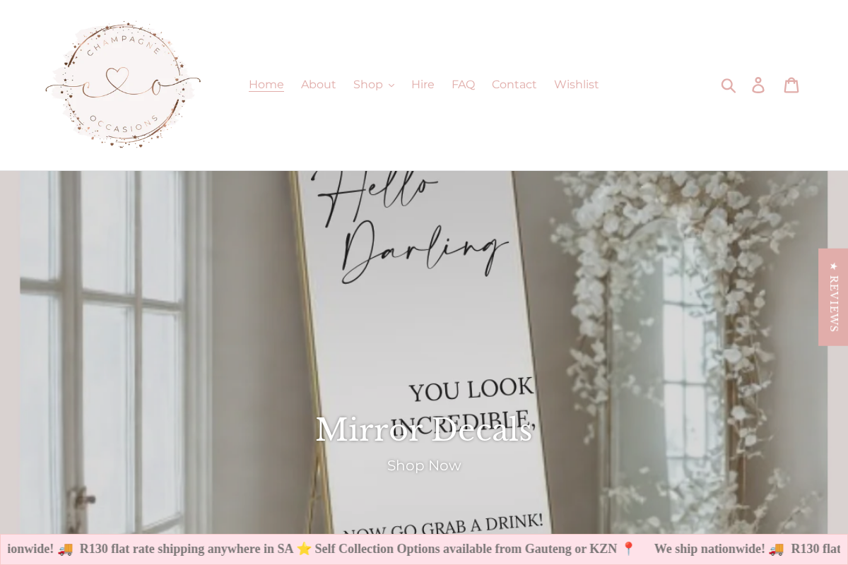 champagneoccasions.co.za homepage screenshot