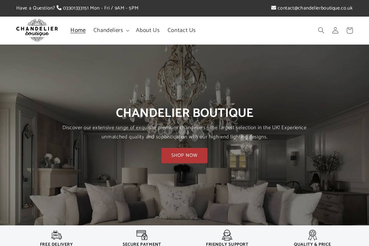 chandelierboutique.co.uk homepage screenshot
