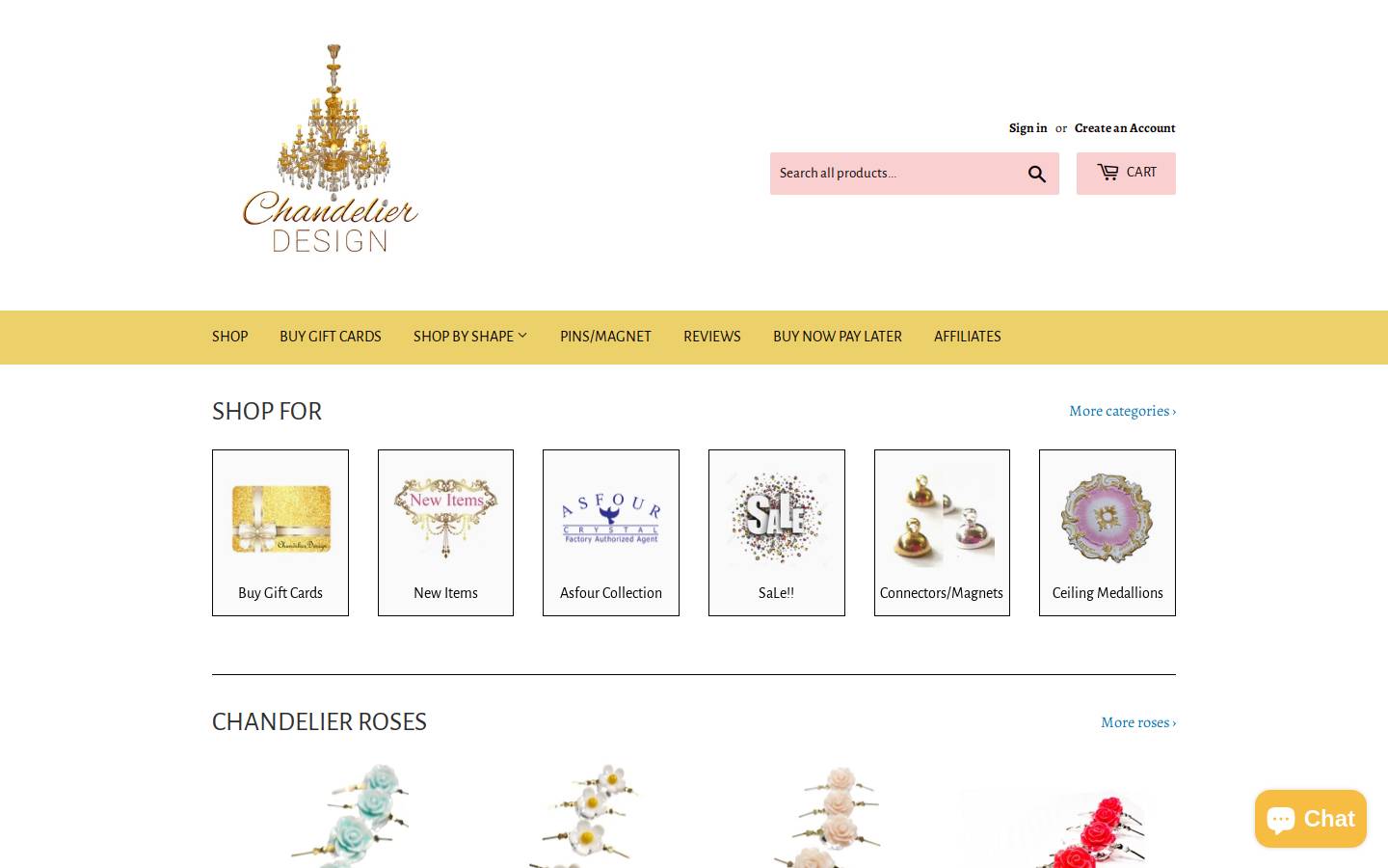 chandelierdesign.com homepage screenshot