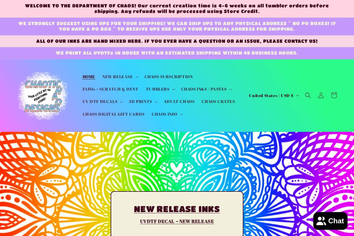 chaoticchaosdesigns.com homepage screenshot