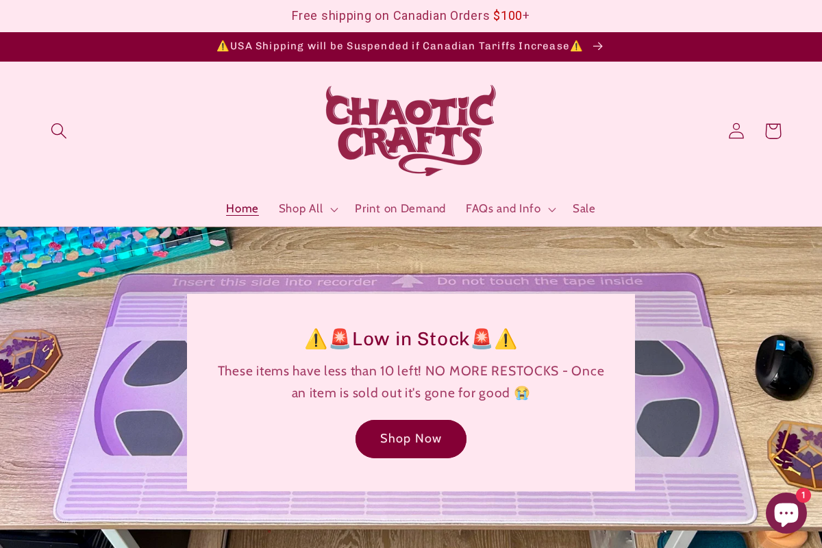 Chaotic Crafts Co. homepage screenshot