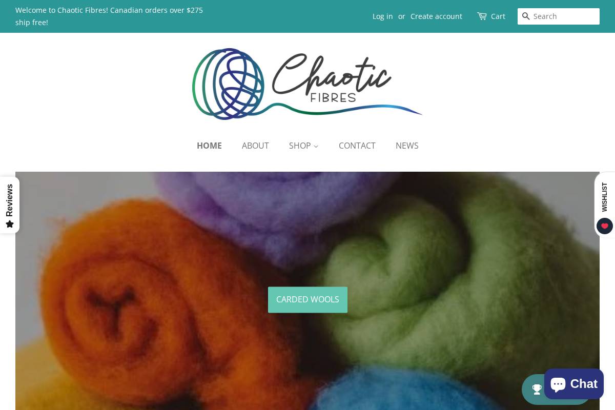 chaoticfibres.com homepage screenshot