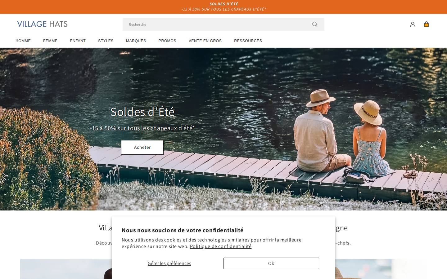 Village Hats FR homepage screenshot