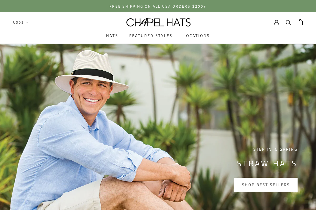 Chapel Hats homepage screenshot