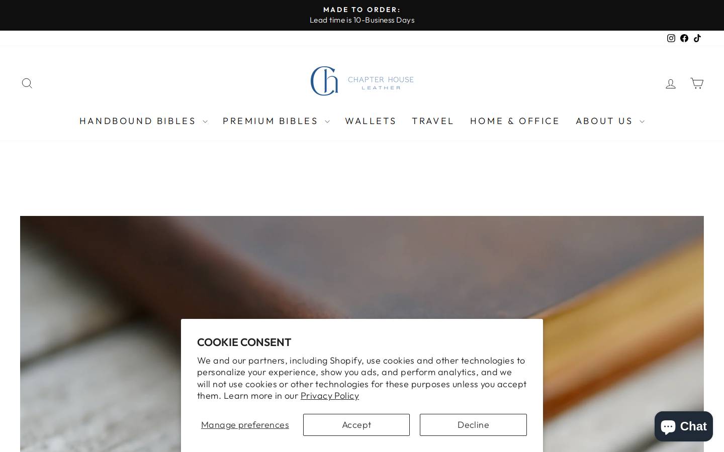 chapterhouseleather.com homepage screenshot