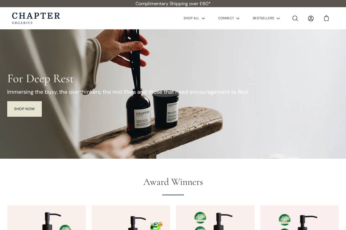 Chapterorganics homepage screenshot