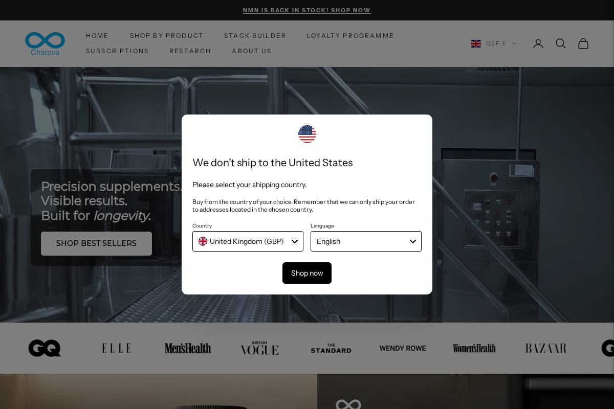 Charava UK homepage screenshot
