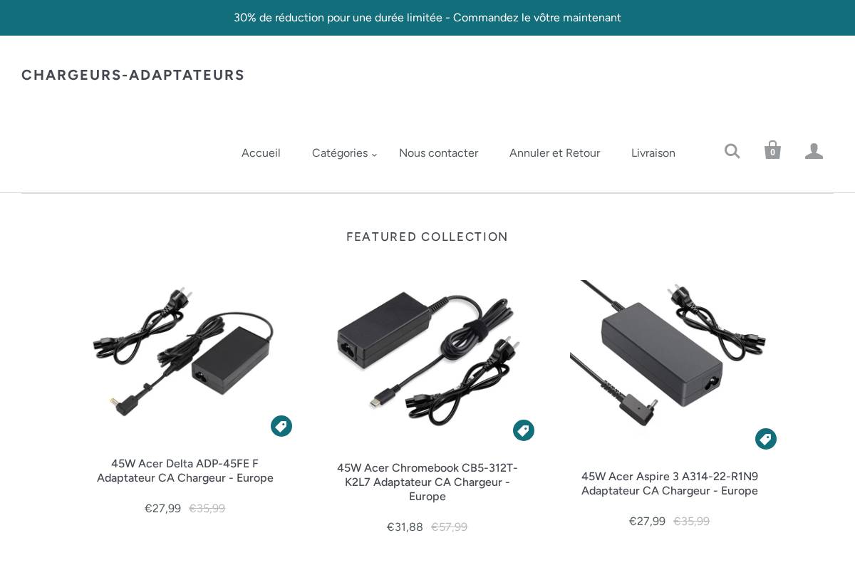 chargeurs-adaptateurs.com homepage screenshot