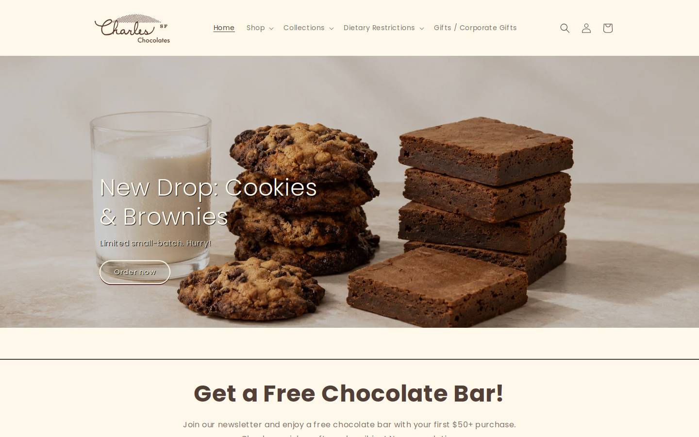 Charleschocolates.com homepage screenshot