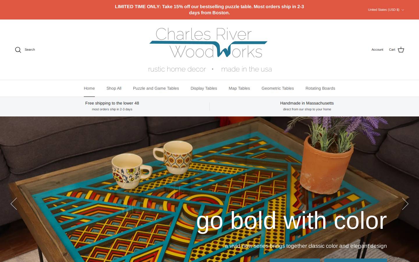 charlesriverwoodworks.com homepage screenshot