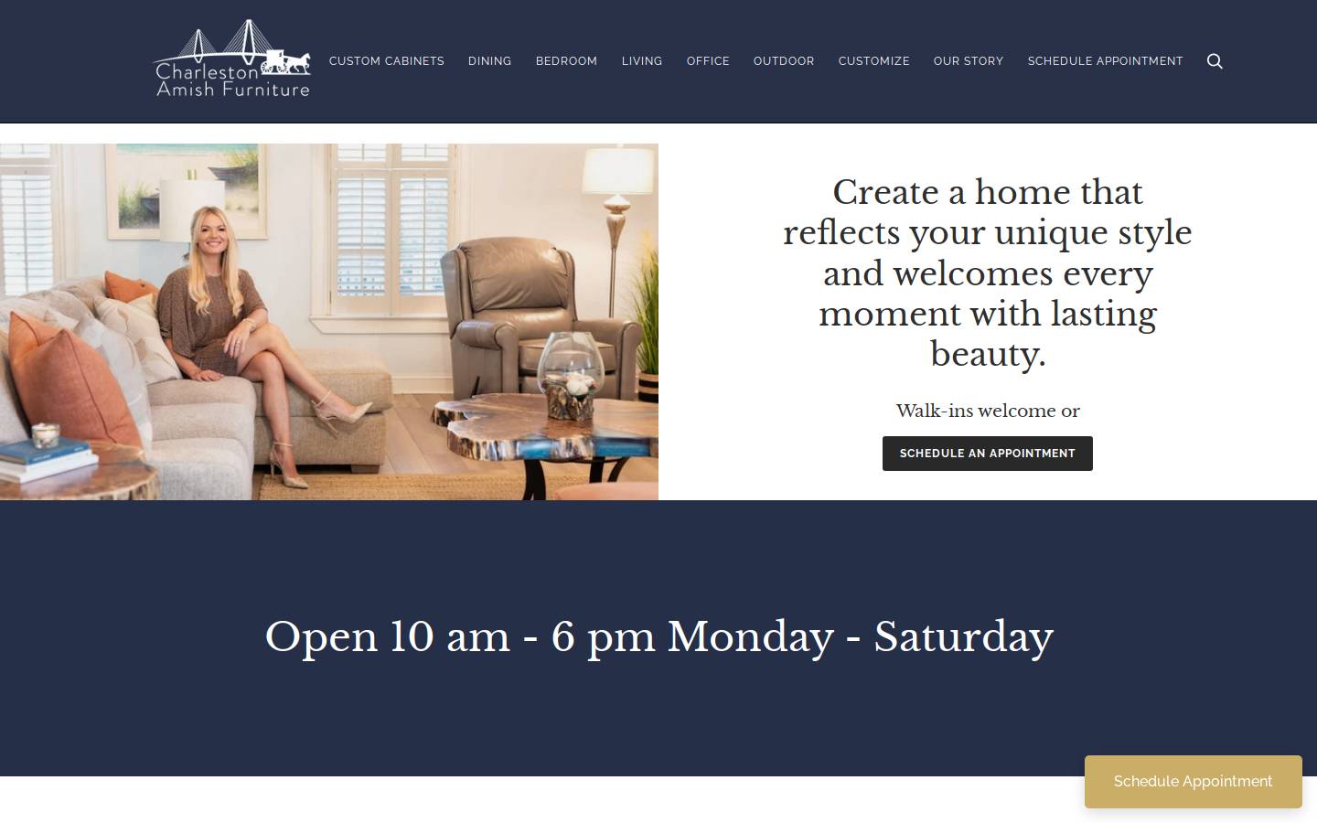 charlestonamishfurniture.com homepage screenshot