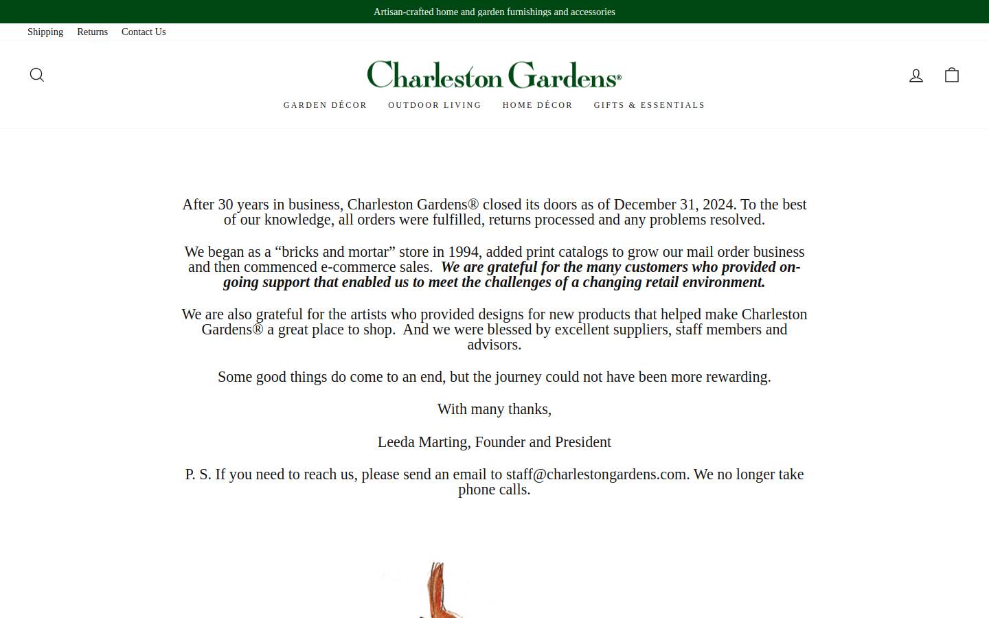 charlestongardens.com homepage screenshot