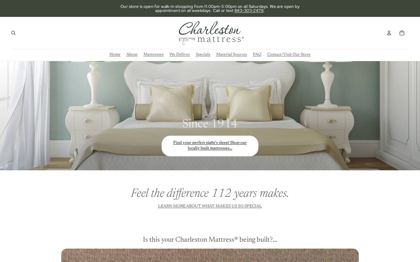 charlestonmattressonlinestore.com homepage screenshot
