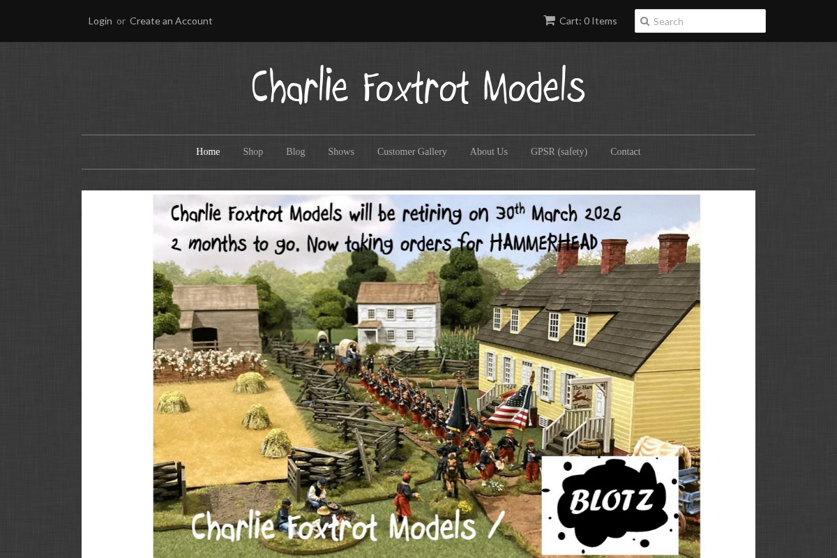 Charlie Foxtrot Models homepage screenshot