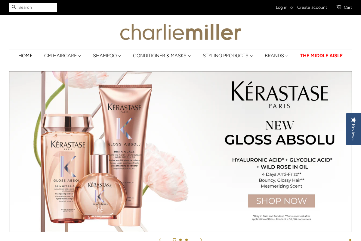 Charlie Miller Haircare homepage screenshot