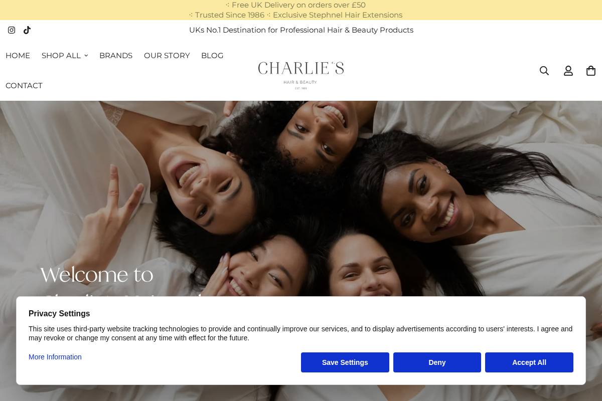Charlieshairandbeauty homepage screenshot
