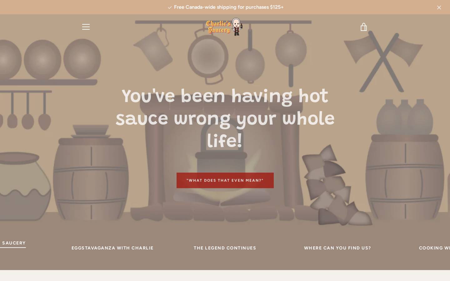 charliessaucery.com homepage screenshot