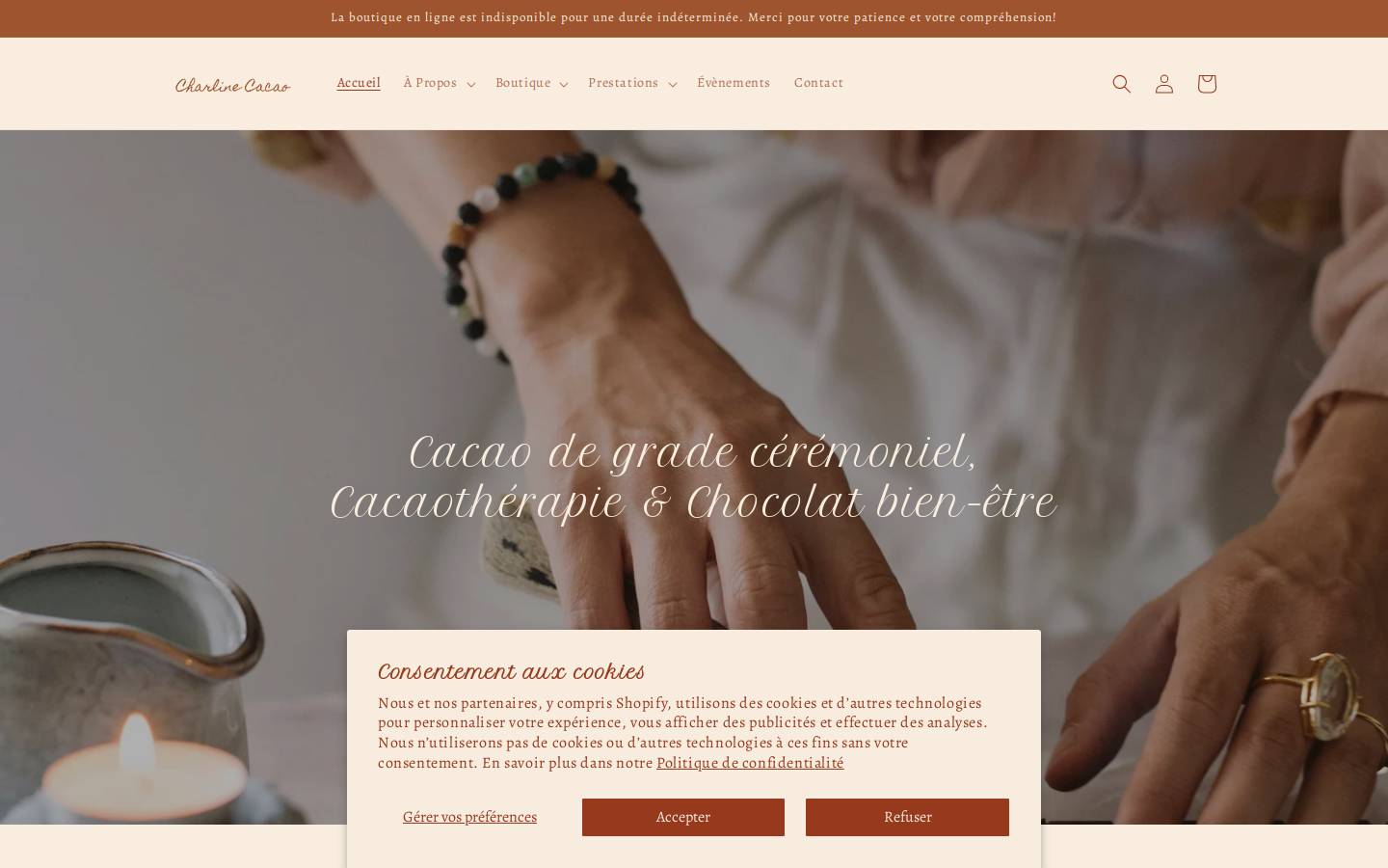 charlinecacao.com homepage screenshot