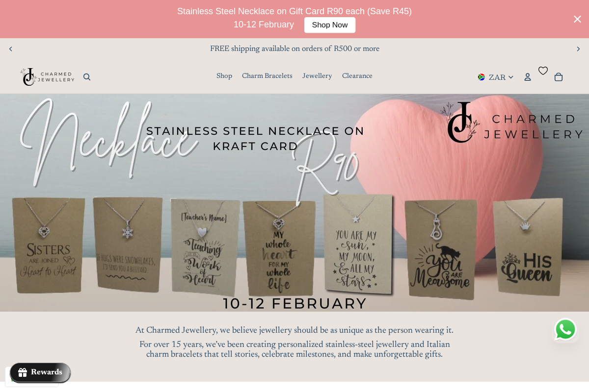 Charmed Jewellery homepage screenshot