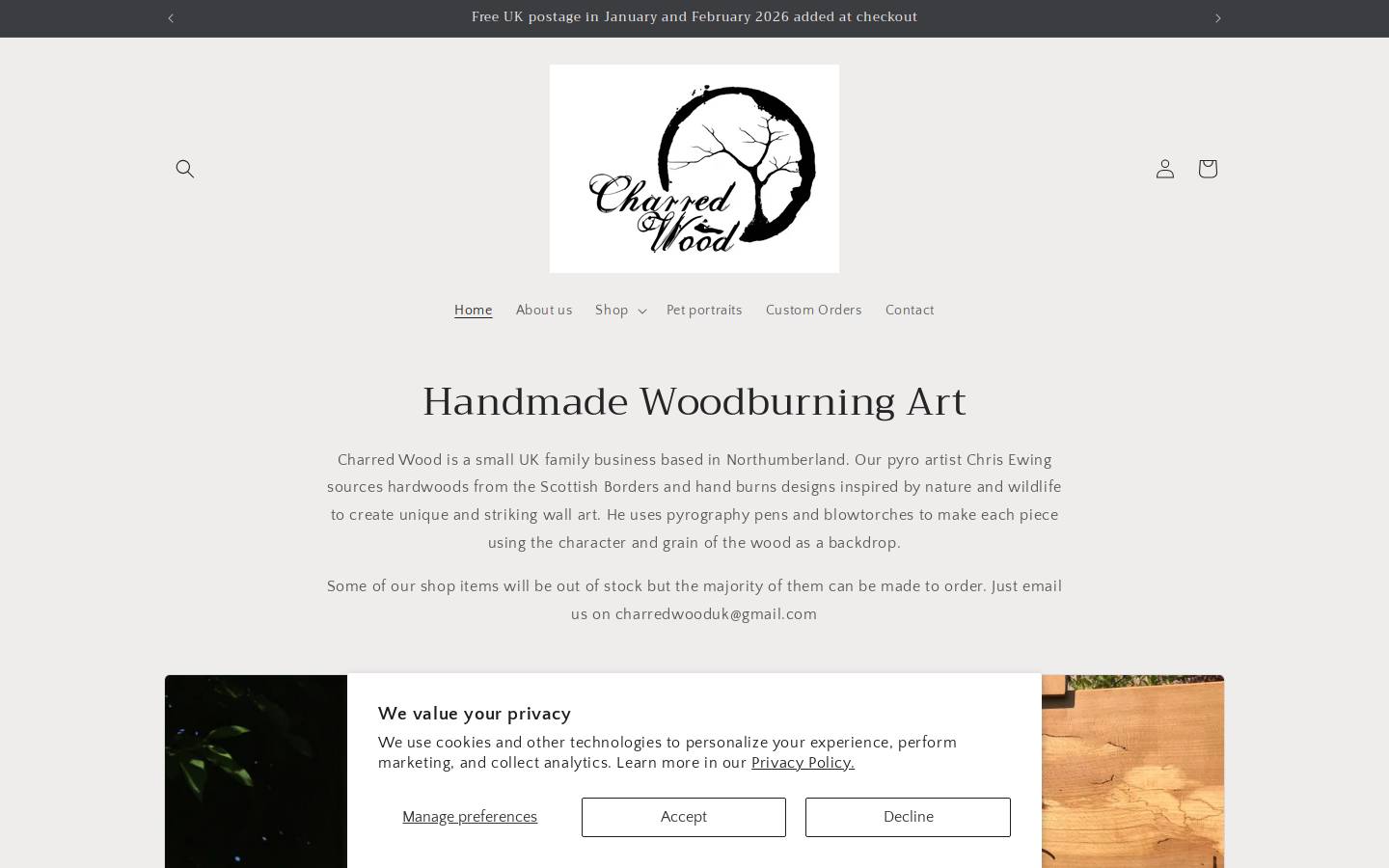 charredwooduk.com homepage screenshot