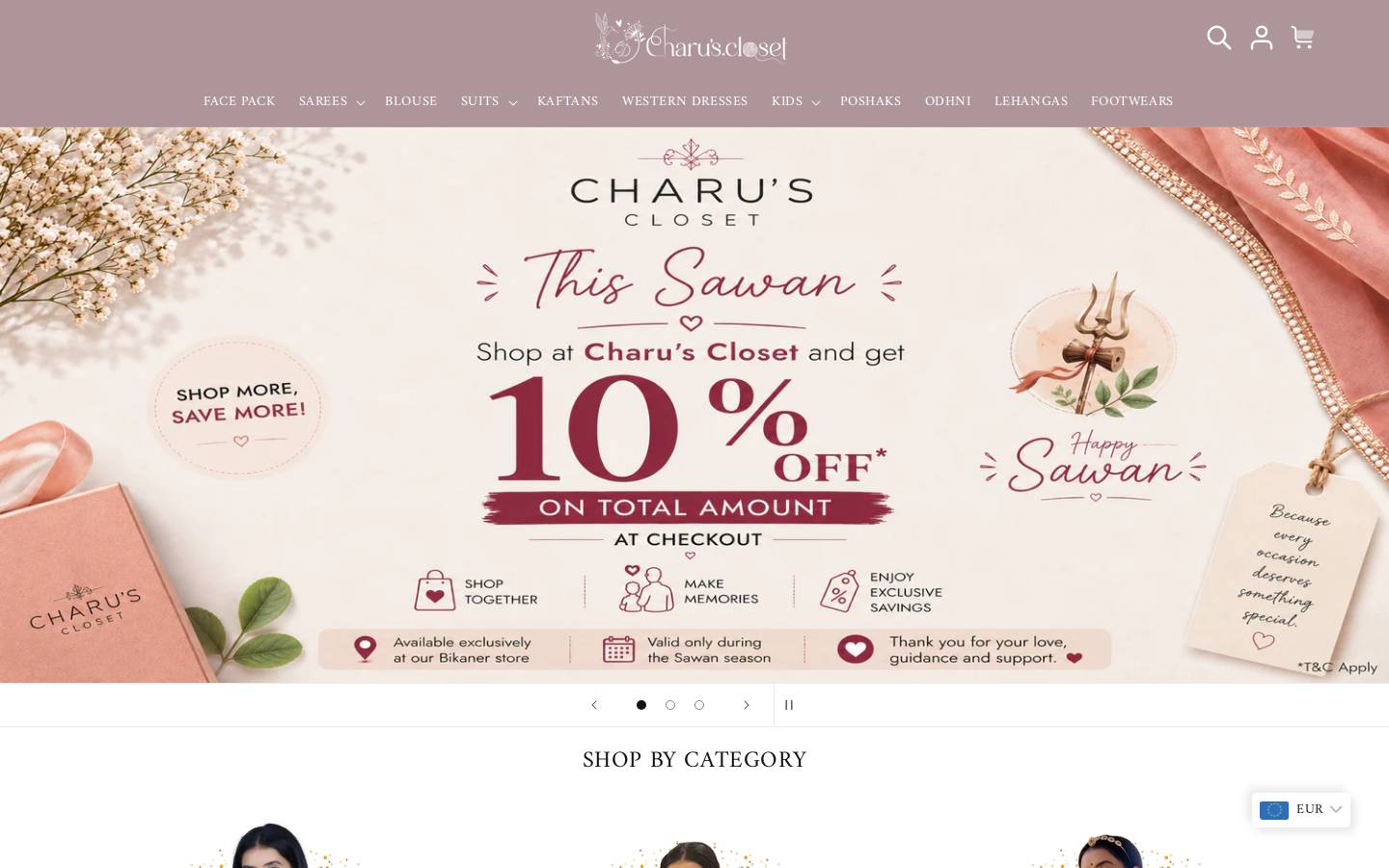 charuscloset.com homepage screenshot