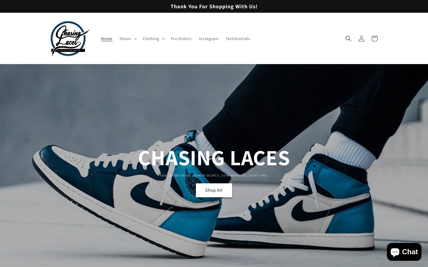 chasinglaces.com homepage screenshot