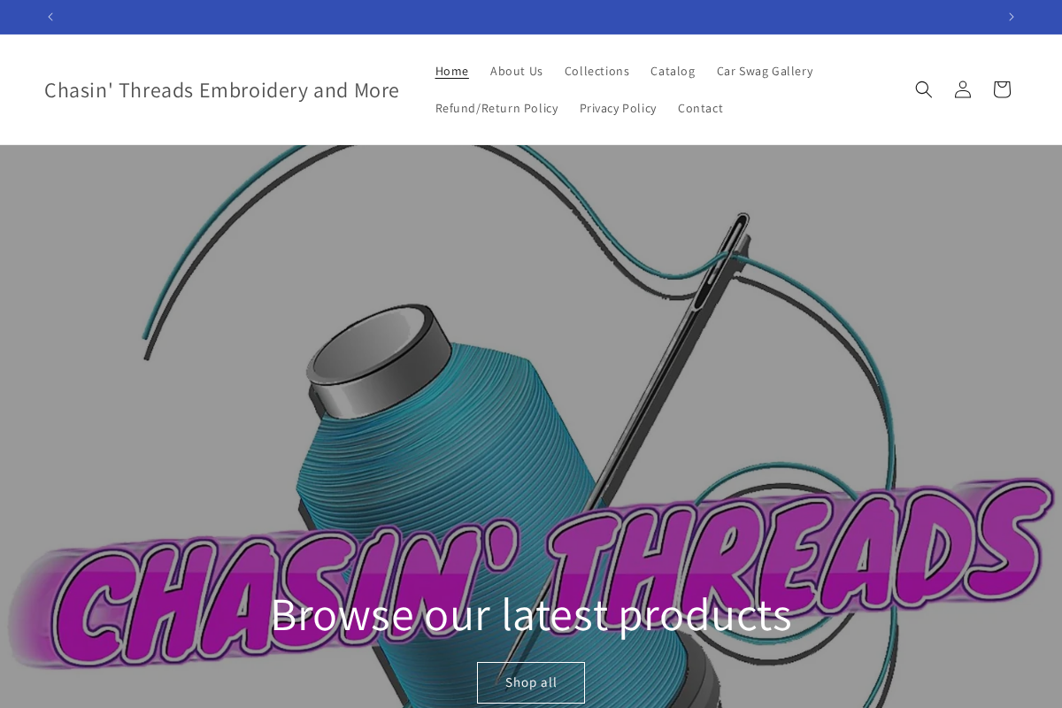 Chasin' Threads Embroidery and More homepage screenshot