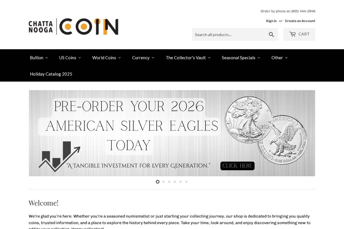 Chattanooga Coin homepage screenshot
