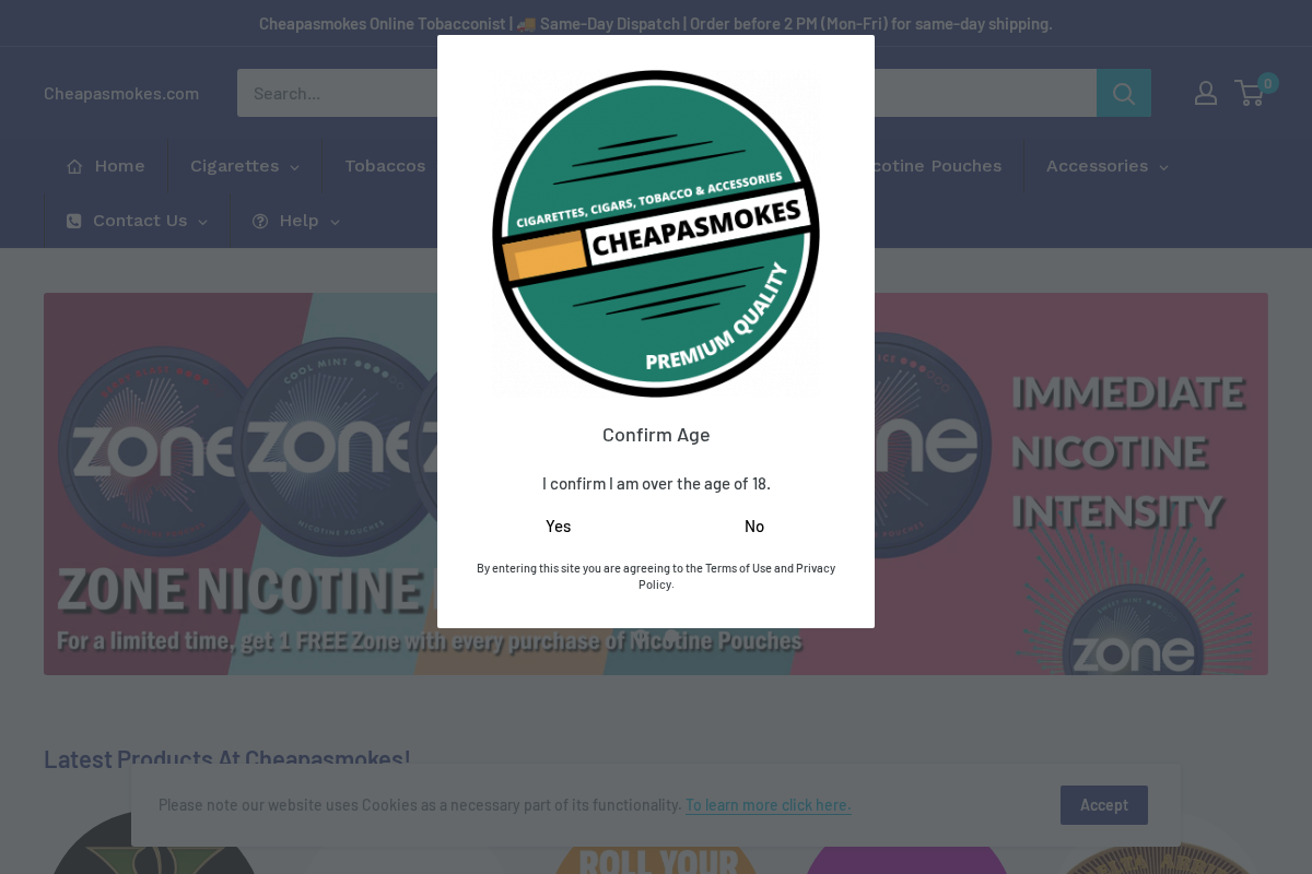 Cheapasmokes homepage screenshot