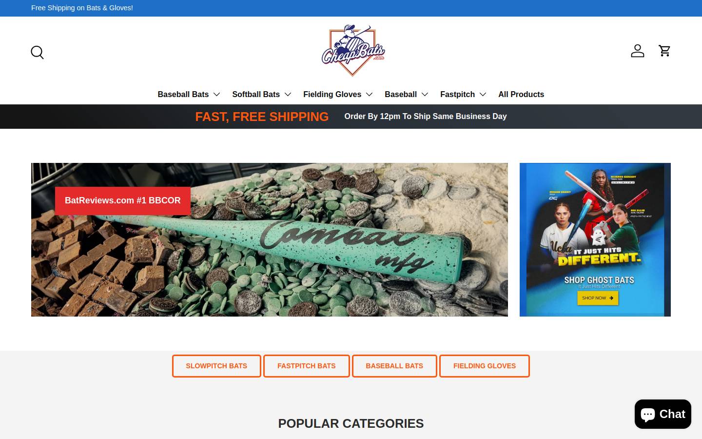Cheapbats.com homepage screenshot