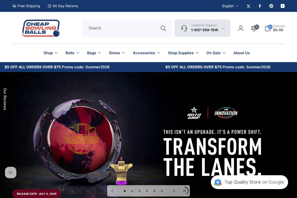 CheapBowlingBalls homepage screenshot