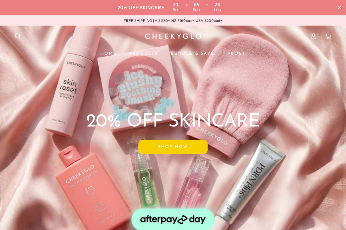 cheekyglo.com homepage screenshot