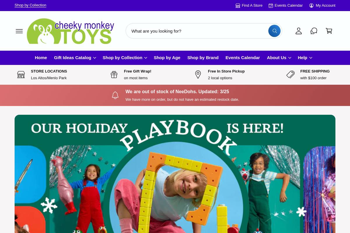 cheekymonkeytoys.com homepage screenshot
