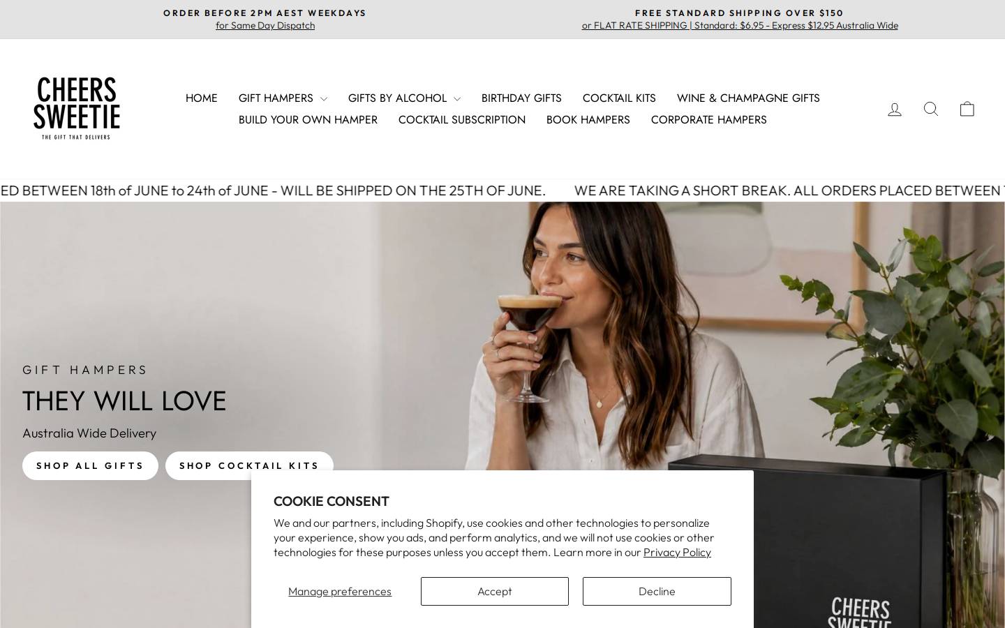 cheerssweetie.com.au homepage screenshot