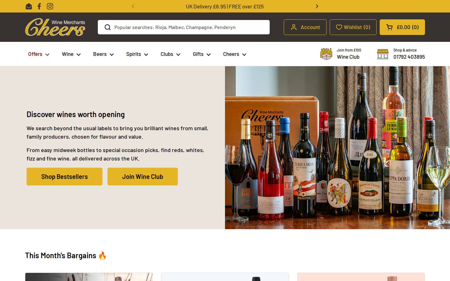 Cheers Wine Merchants homepage screenshot