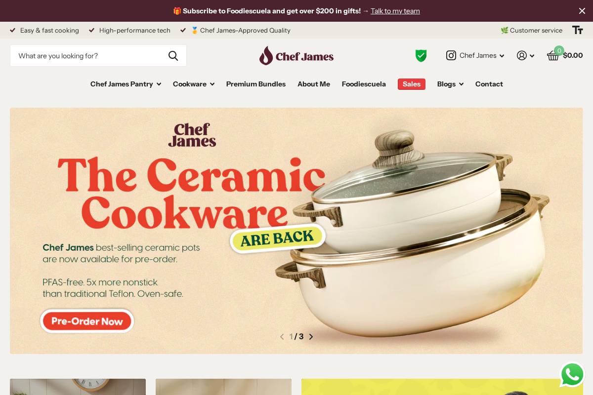 Chef James homepage screenshot