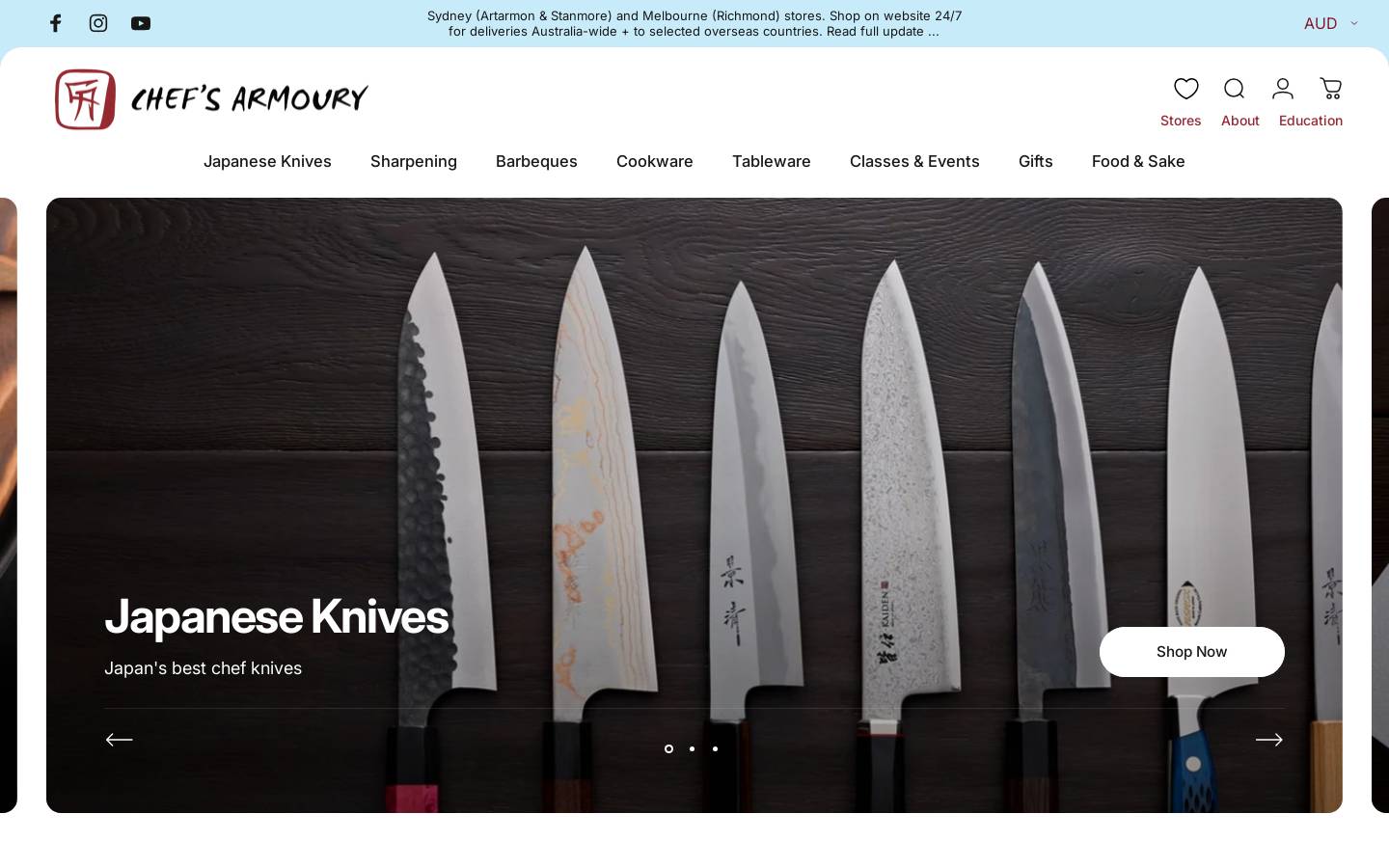 chefsarmoury.com homepage screenshot