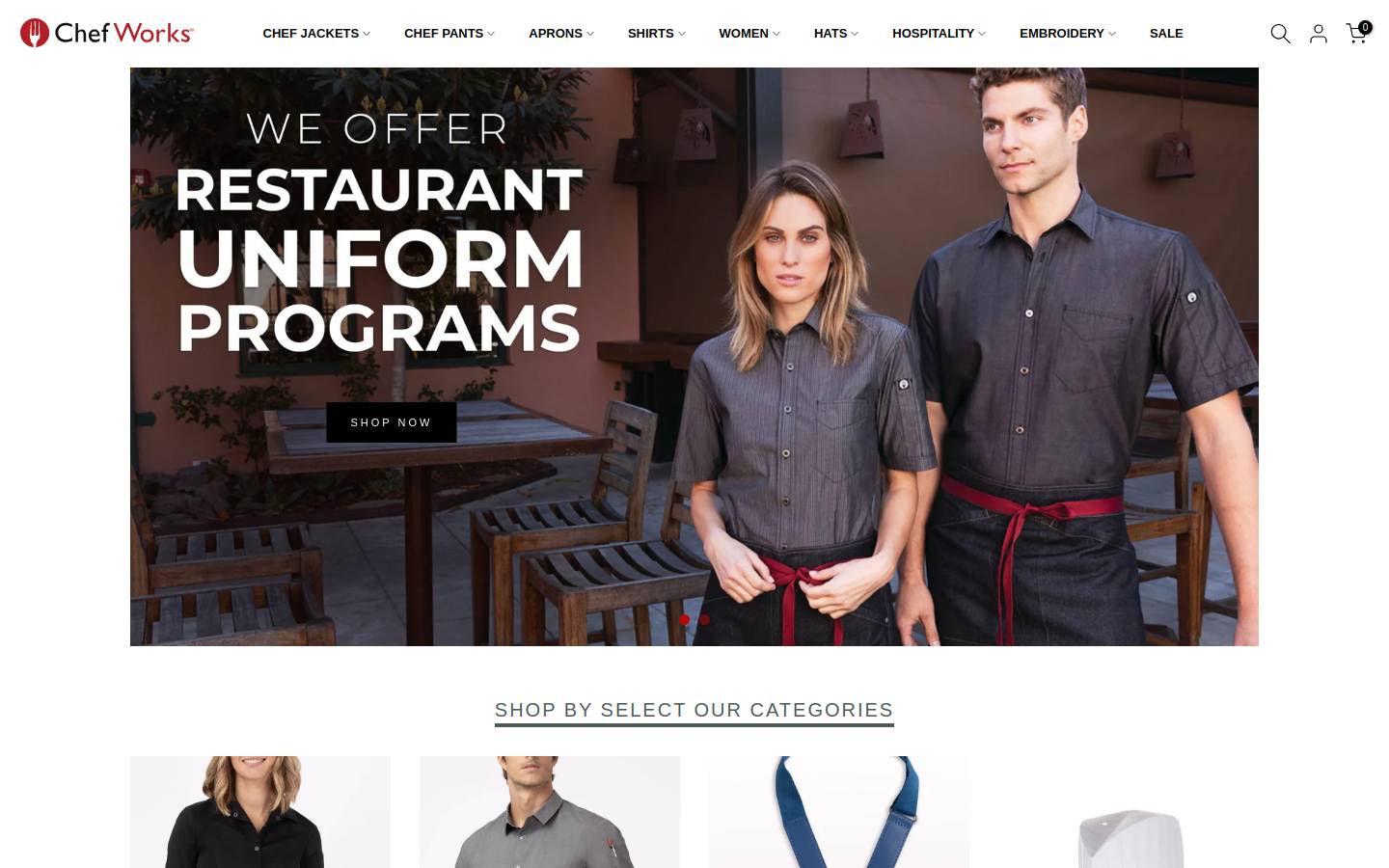 Chef Works homepage screenshot