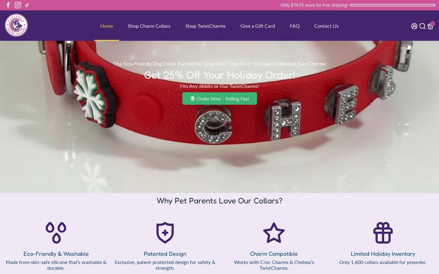 chelseascharmcollar.com homepage screenshot