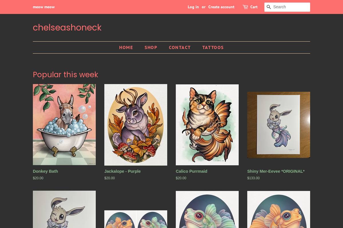 chelseashoneck.com homepage screenshot