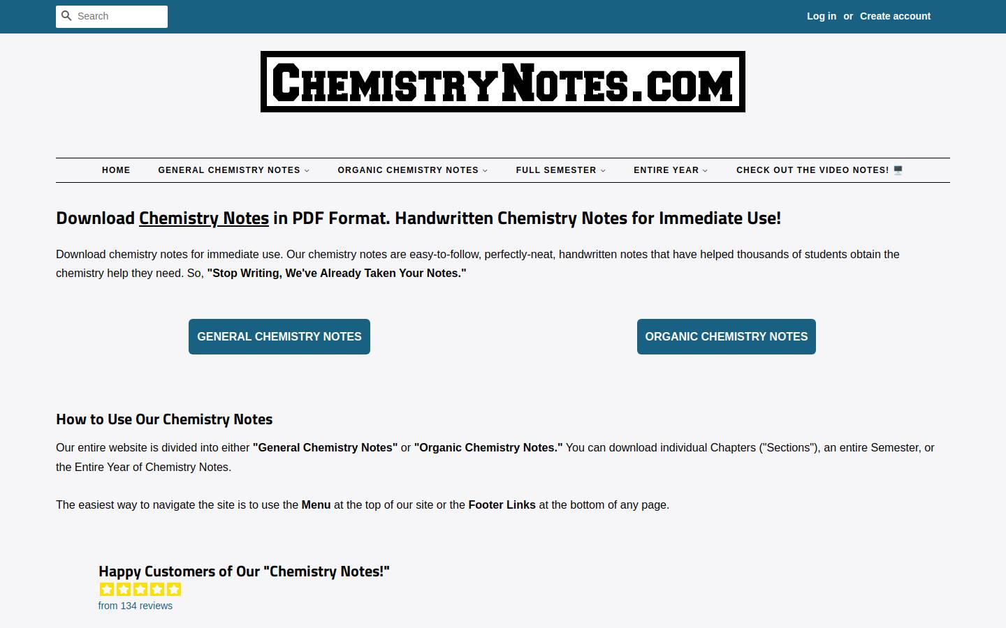 chemistrynotes.com homepage screenshot