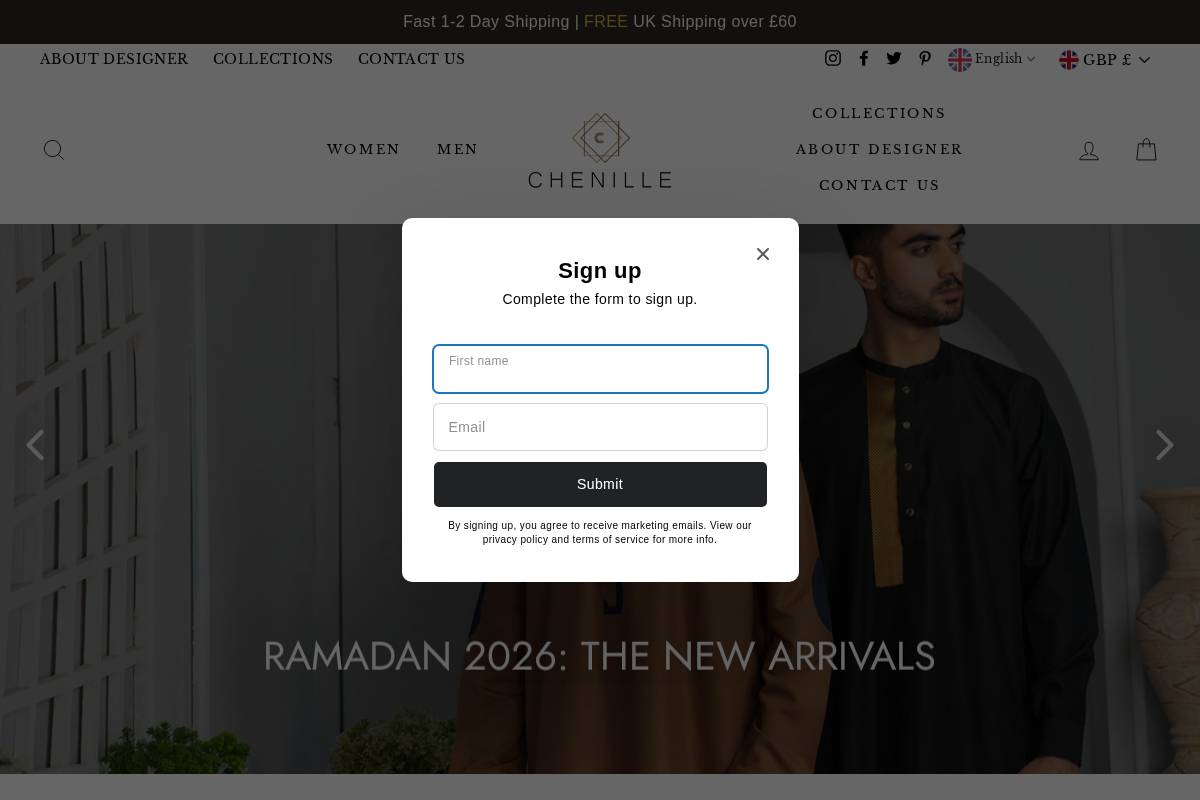 chenille-boutique.com homepage screenshot